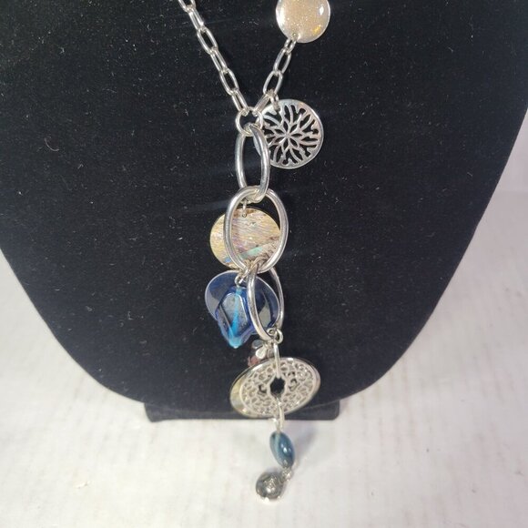Lia Sophia Silver-Tone Charm Adjustable Necklace With Blue & Silver Accents - Picture 2 of 5